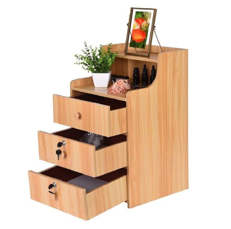 ৩টি ড্রয়ার হাই বেডসাইড টেবিল, বেডরুমের বেডসাইড টেবিল কফি টেবিল লক ক্যাবিনেট সহ খোলা শেল্ফ এবং লক ড্রয়ার সহ 4