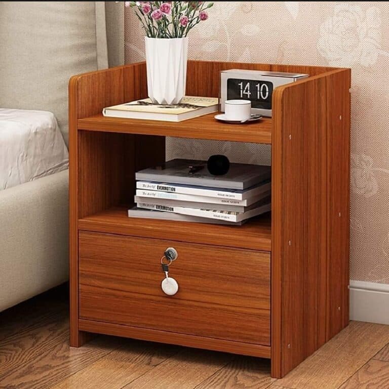 আধুনিক বেড সাইট টেবিল, দুইটি স্টোরেজ সেলফ সহ একটি ড্রয়ারলক 1