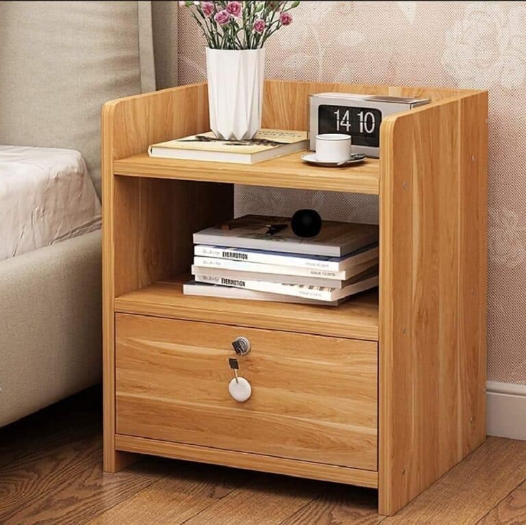 আধুনিক বেড সাইট টেবিল, দুইটি স্টোরেজ সেলফ সহ একটি ড্রয়ারলক 3