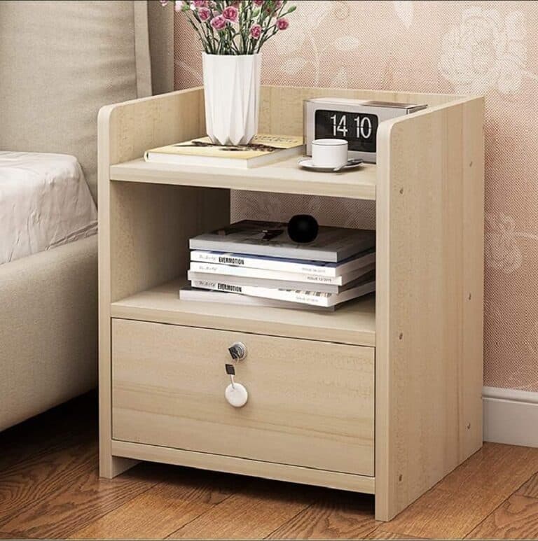 আধুনিক বেড সাইট টেবিল, দুইটি স্টোরেজ সেলফ সহ একটি ড্রয়ারলক 4