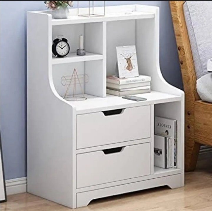 নাইটস্ট্যান্ড, কাঠের এন্ড টেবিল, স্টোরেজ শেল্ফ সহ, ২টি ড্রয়ার, নাইটস্ট্যান্ড সাইড টেবিল ক্যাবিনেট, বেডসাইড আসবাবপত্র